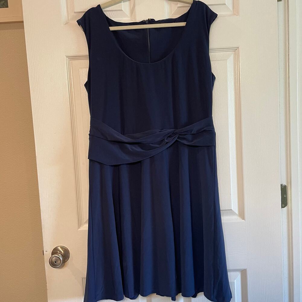 LAUREN RALPH LAUREN Navy Twist Front Lined Cap Sleeve Short Fit & Flare Dress 16